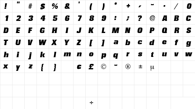 VariatDisplaySSK Italic  glyph index