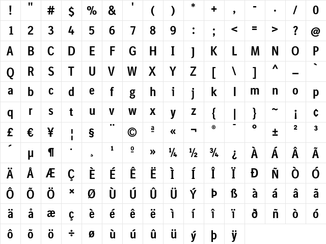 BISans BoldCond  glyph index