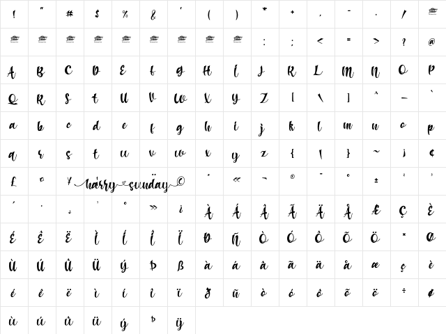 harry sunday - Personal Use Regular  glyph index