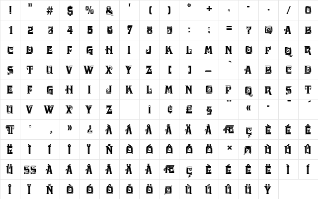 DavidaDIn1 Regular  glyph index