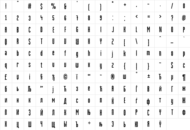 MartenCyr-GrotesqueRough Regular  glyph index