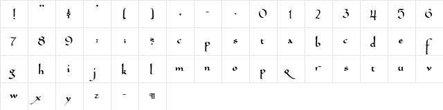 CallifontsC20PostScript Regular  glyph index