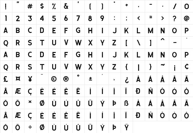 Caligor Sans Stamp  glyph index