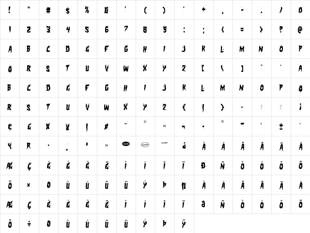 Hot Kiss Condensed Condensed  glyph index