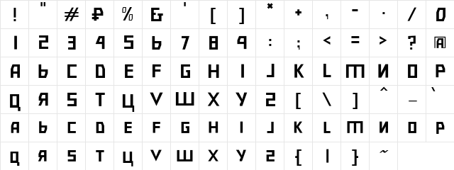 Bolshevik UL  glyph index