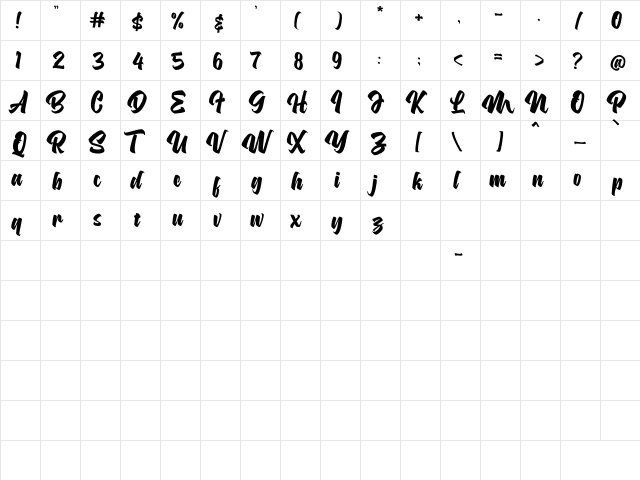 Asterik Demo Regular  glyph index