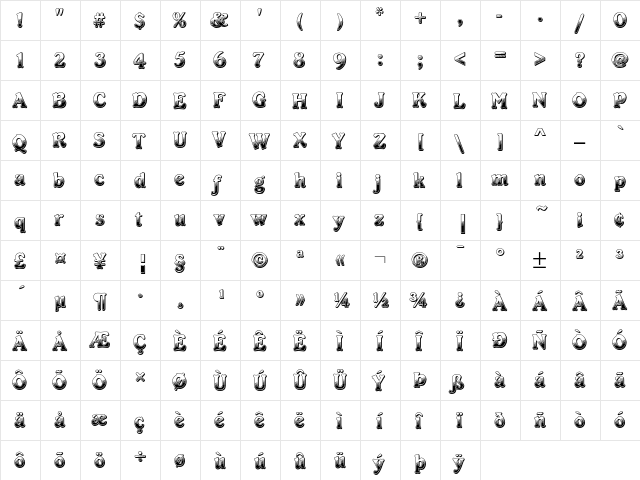 CabaretICG Regular  glyph index