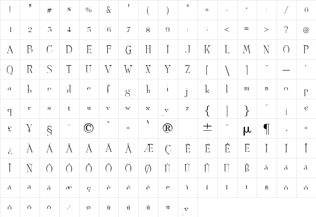 OPTIAmadeus Solid  glyph index