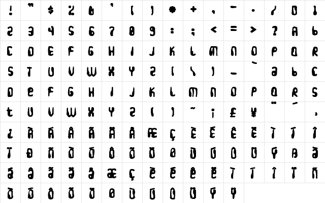 HydrogenWhiskey Ink Regular  glyph index