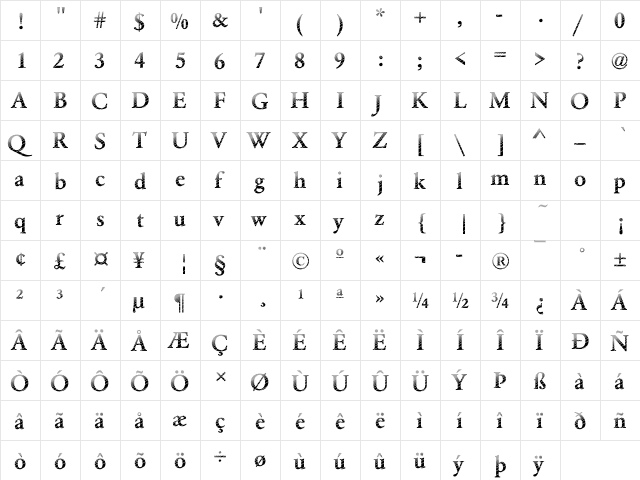 DTCGaramondM20 Regular  glyph index