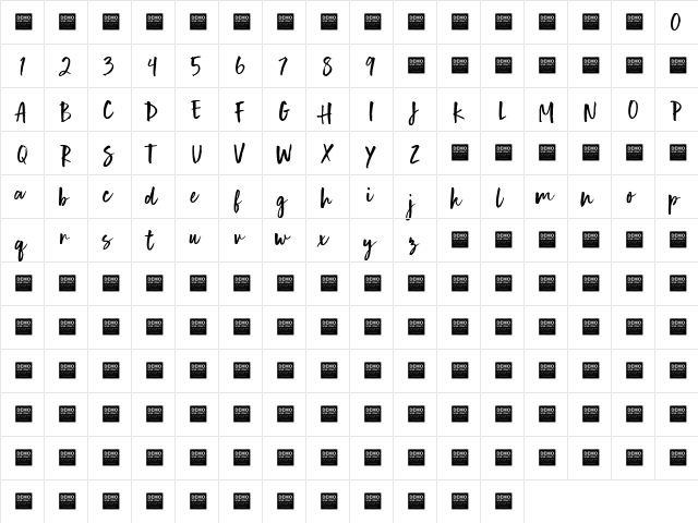 Human Nature - Demo Regular  glyph index