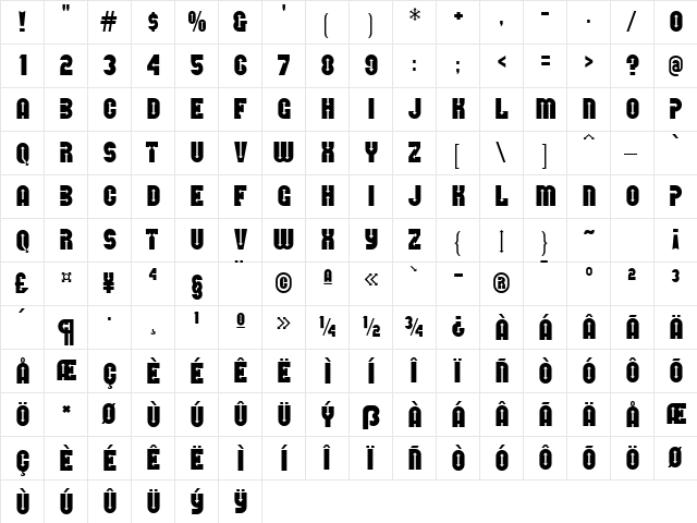 Directions MF Regular  glyph index