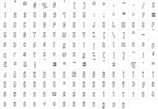 SF Archery Black Outline Regular  glyph index
