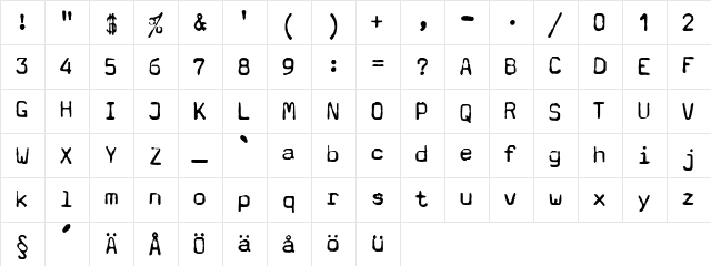 Typewriter - a602 (dead postman 2004) Regular  glyph index