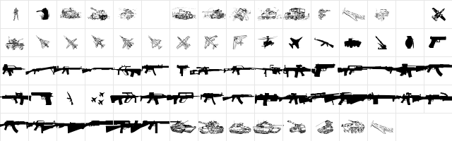 Army weapons tfb Regular  glyph index