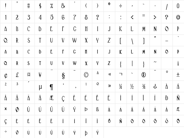 Deco-Condensed Normal  glyph index