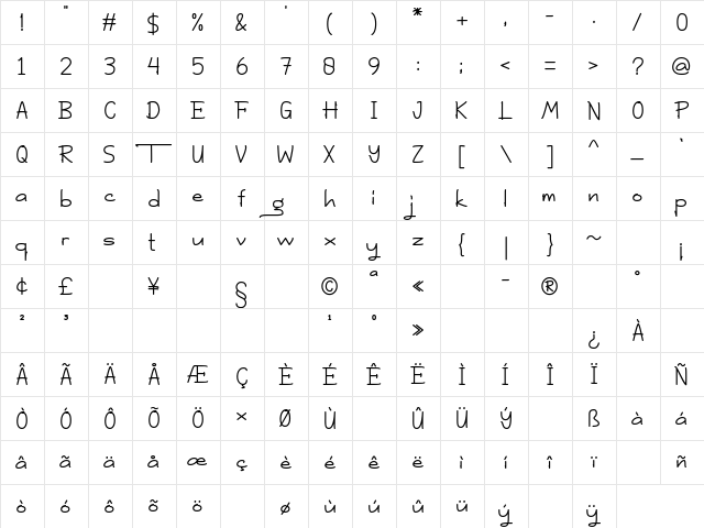 The Lightness Regular  glyph index