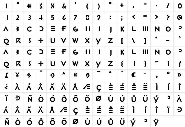 Gestalt HTF-Linear-Bold  glyph index
