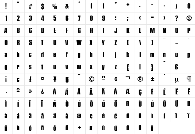 Plakette-Bold Regular  glyph index