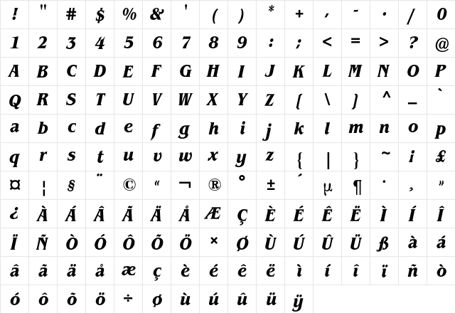 Benguiat BQ Regular  glyph index