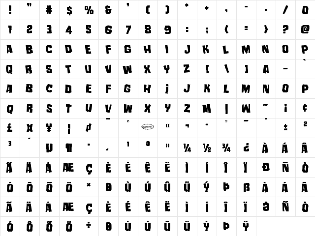 Mister Twisted Leaning Regular  glyph index