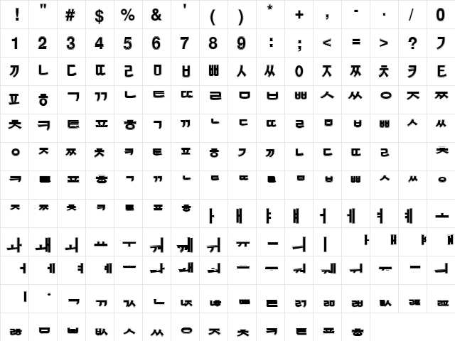 KoreanCollegeSSK Regular  glyph index