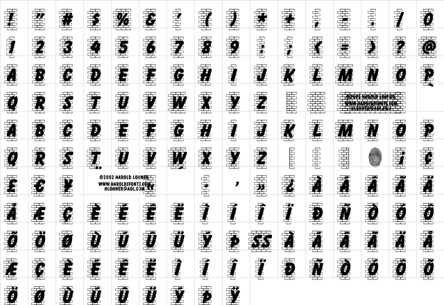 Brickletter Regular  glyph index