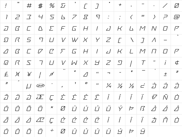 Tracer Expanded Italic Expanded Italic  glyph index