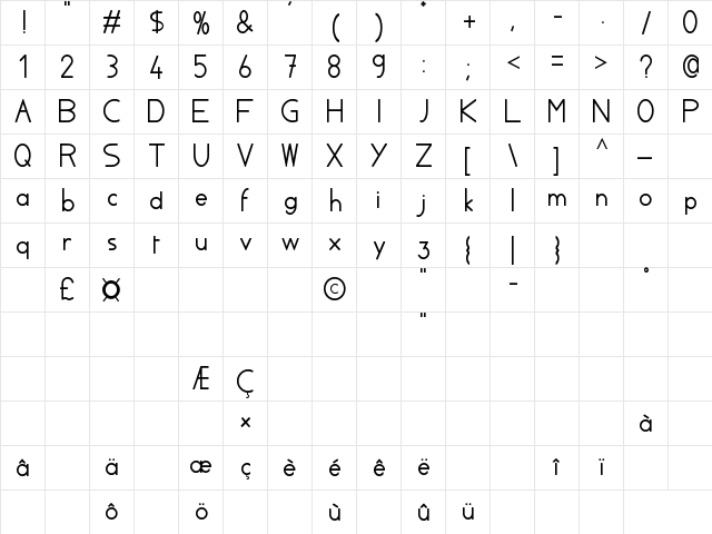 AylaCSscript Regular  glyph index