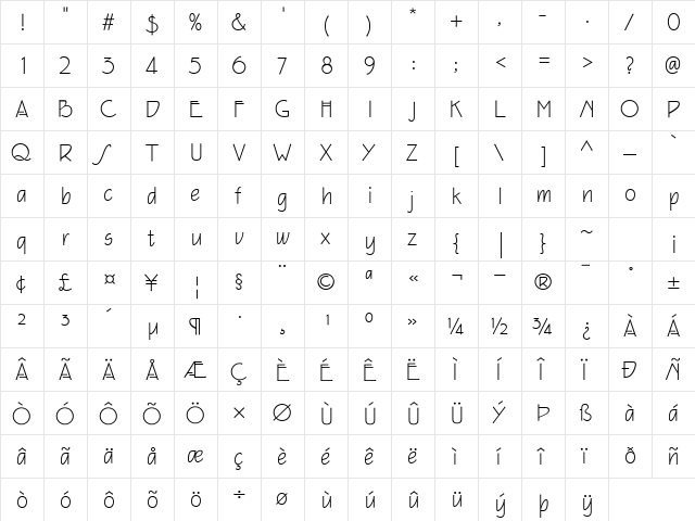 EaglefeatherInformal Light  glyph index