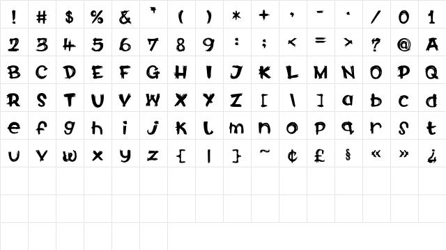 CalabarFirewood Medium  glyph index