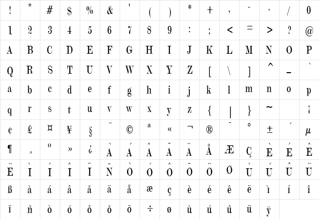 Update 20 Condensed Normal  glyph index