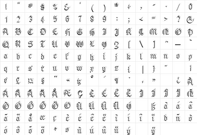 AlbertBetenbuchExtrude Regular  glyph index