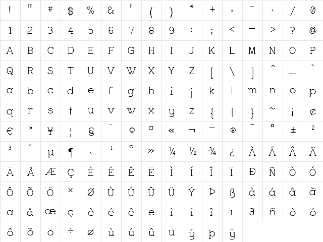 Charrington Regular  glyph index