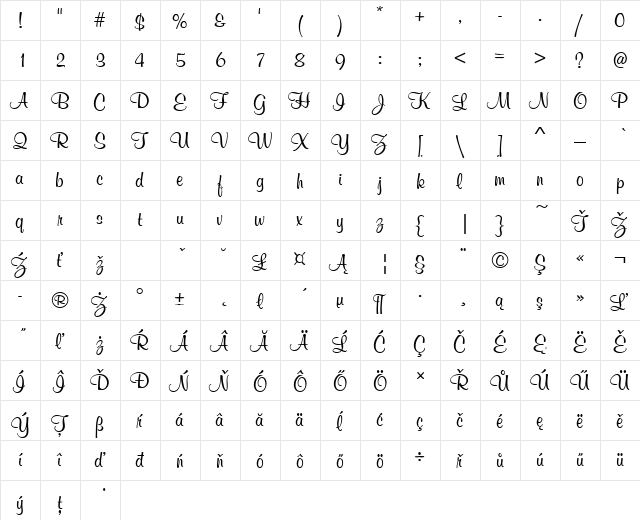 MurrayHilDEE Regular  glyph index