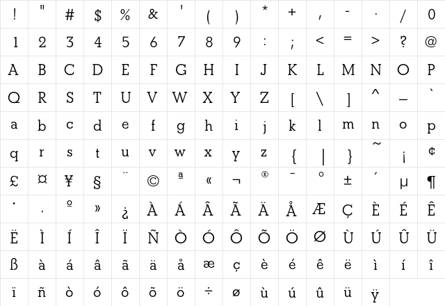 BetonEF DemiBold  glyph index