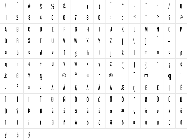 Knockout Medium  glyph index