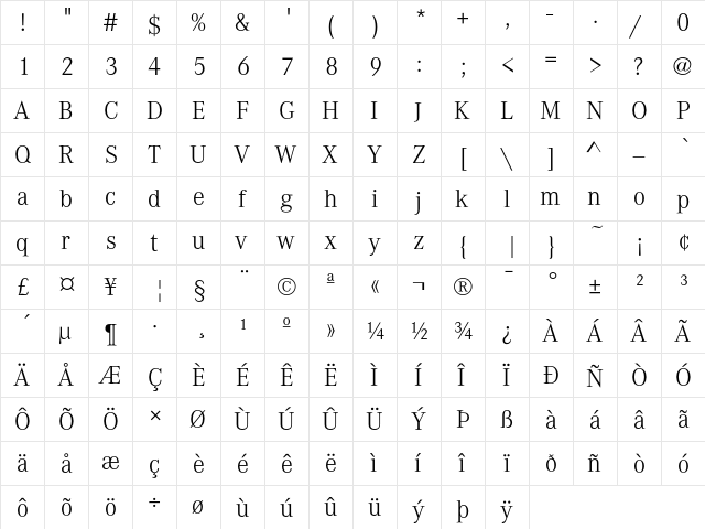 Corporate A Light  glyph index