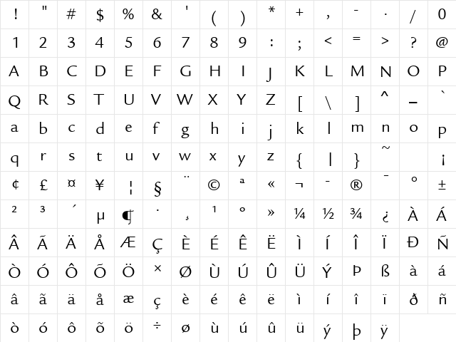 Legacy Sans ITC TT Book  glyph index