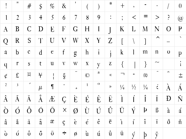 Bliss-Condensed Normal  glyph index