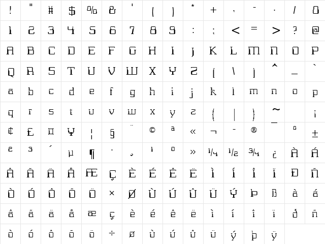 Logan Regular  glyph index