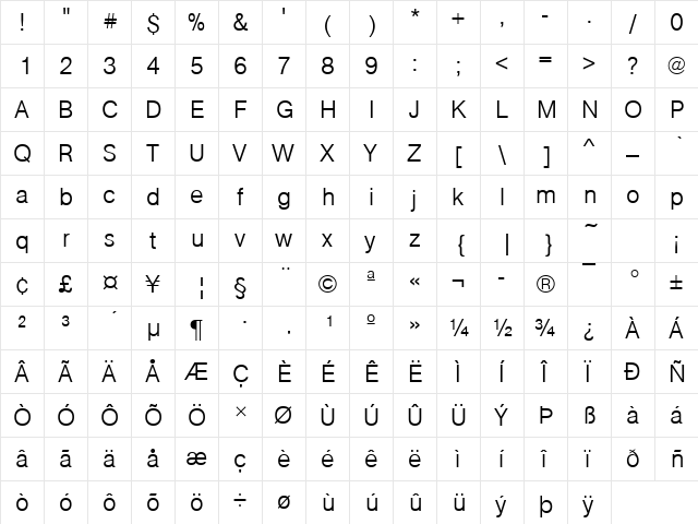 URWAccidaliaBucTLig Regular  glyph index