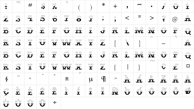 Klavier Regular  glyph index