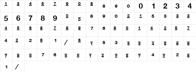 Helvetica Bold  glyph index