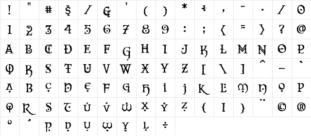 CCNearMythFables Regular  glyph index