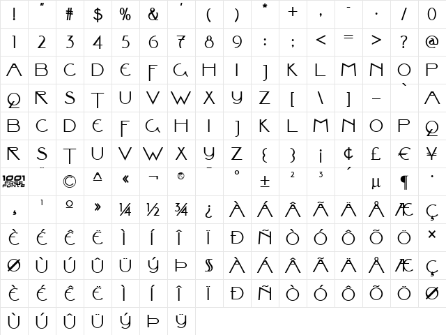 Valley Grrrl NF Regular  glyph index