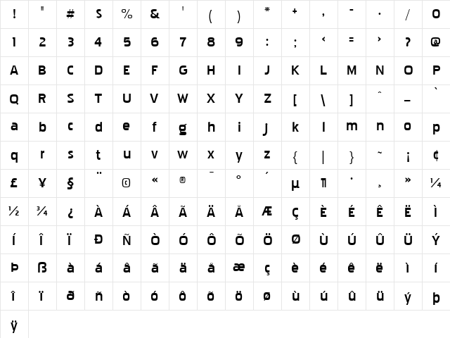Pakenham Xp Bold  glyph index
