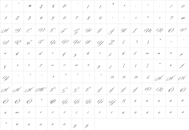 Fresh Script Regular  glyph index