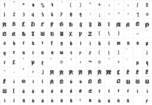 Bamberg Plain  glyph index