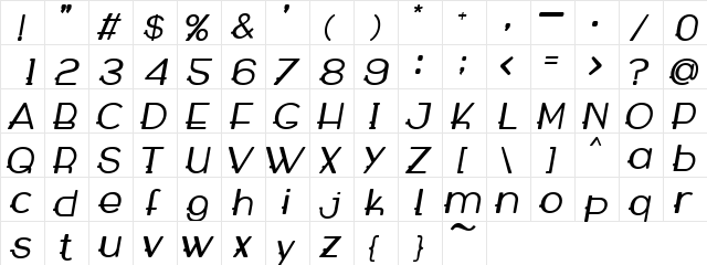 WABECO Bold Italic  glyph index